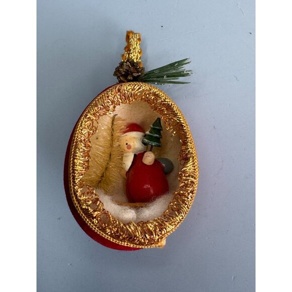 Handcrafted Other - Handcrafted Vintage Red Velvet & Gold Trim Christmas Ornament Diorama  With Sant